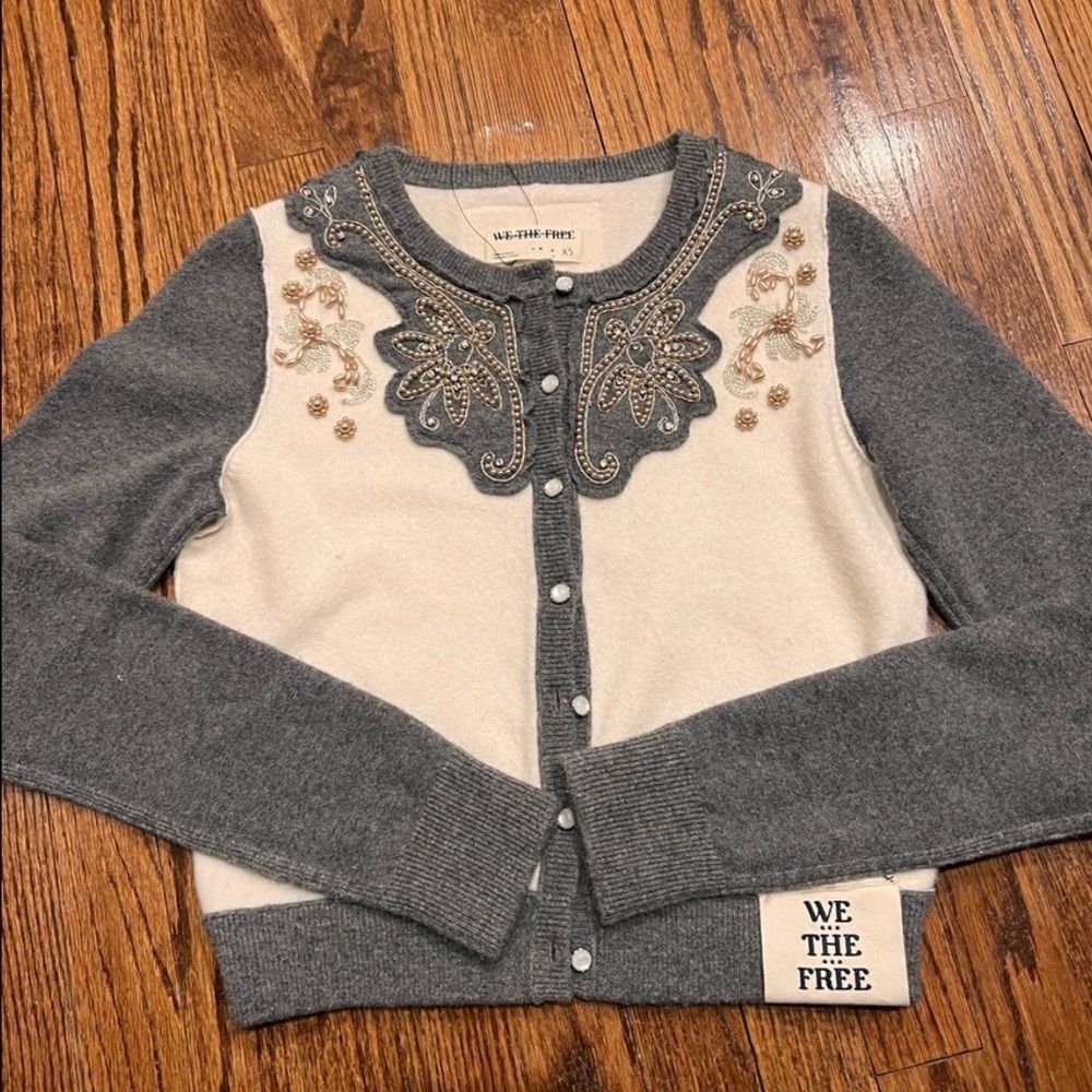 Free People We the Free Loui Embellished Cardi Grey Combo - Picture 6 of 7
